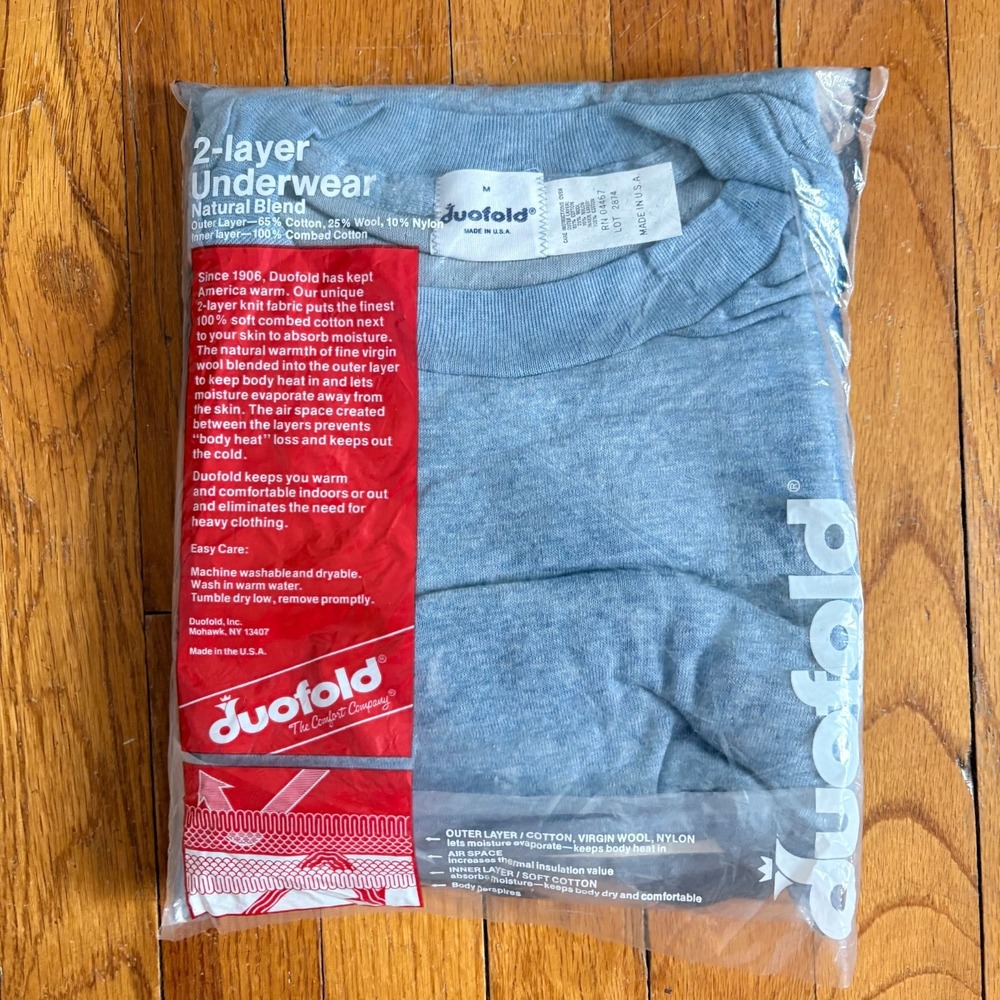 Vintage NEW Mens Duofold Medium 2 Layer Underwear Cotton Wool Nylon Blue